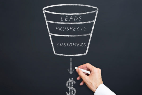 Lead generation funnel showing awareness, engagement, nurturing, and conversion stages
