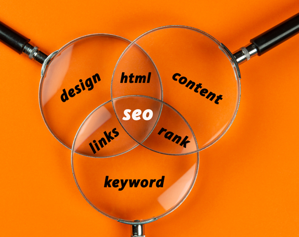 Search engine optimization process showing audit, keyword research, optimization, and link building steps